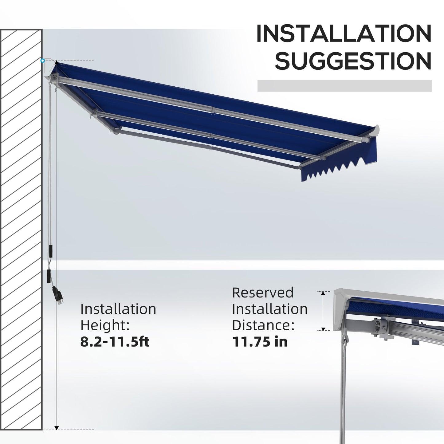 '-Outsunny 16.5' x 10' Electric Awning, Retractable Awning with LED Lights and Remote Controller for Door and Window, Blue - Outdoor Style Company