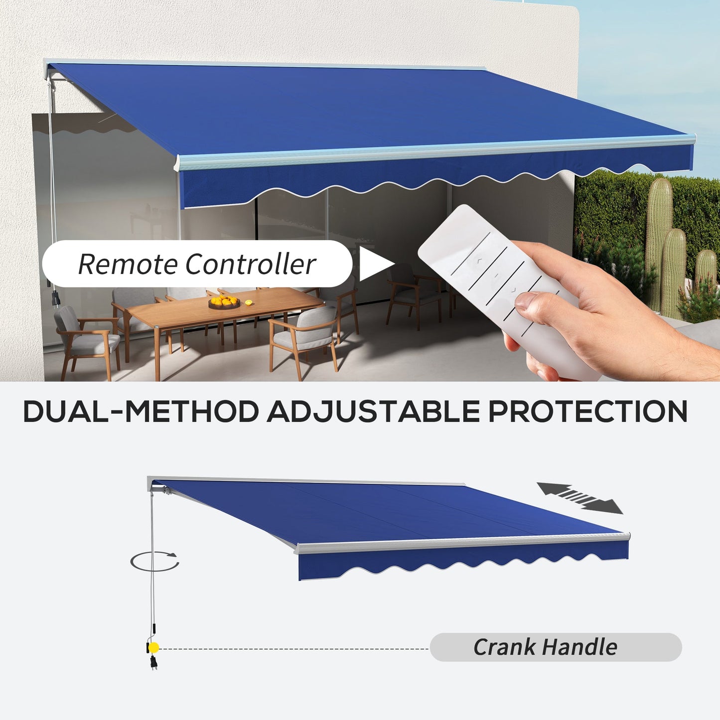 '-Outsunny 16.5' x 10' Electric Awning, Retractable Awning with LED Lights and Remote Controller for Door and Window, Blue - Outdoor Style Company