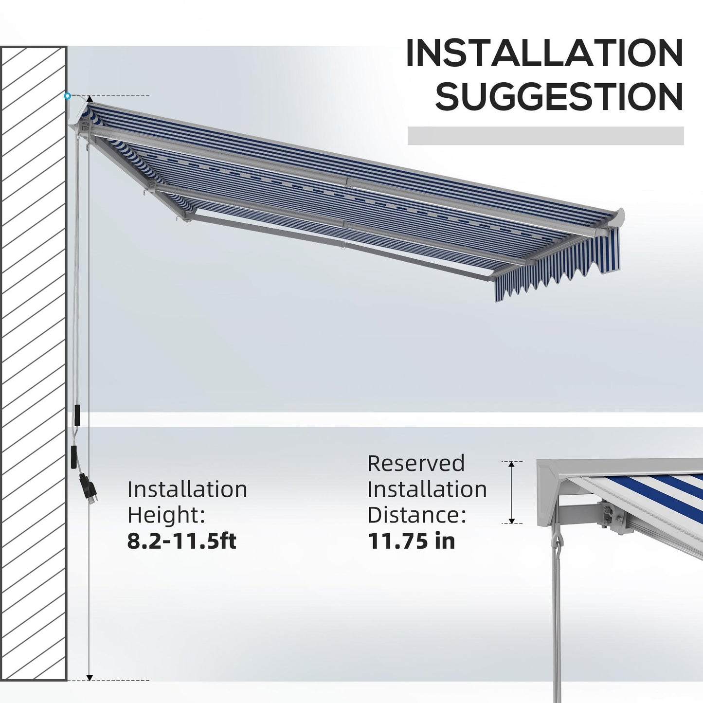 '-Outsunny 16.5' x 10' Electric Awning, Retractable Awning with LED Lights and Remote Controller for Door and Window, Blue/White - Outdoor Style Company