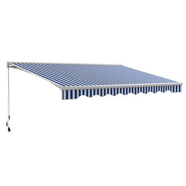 -Outsunny 16.5' x 10' Electric Awning, Retractable Awning with LED Lights and Remote Controller for Door and Window, Blue/White - Outdoor Style Company