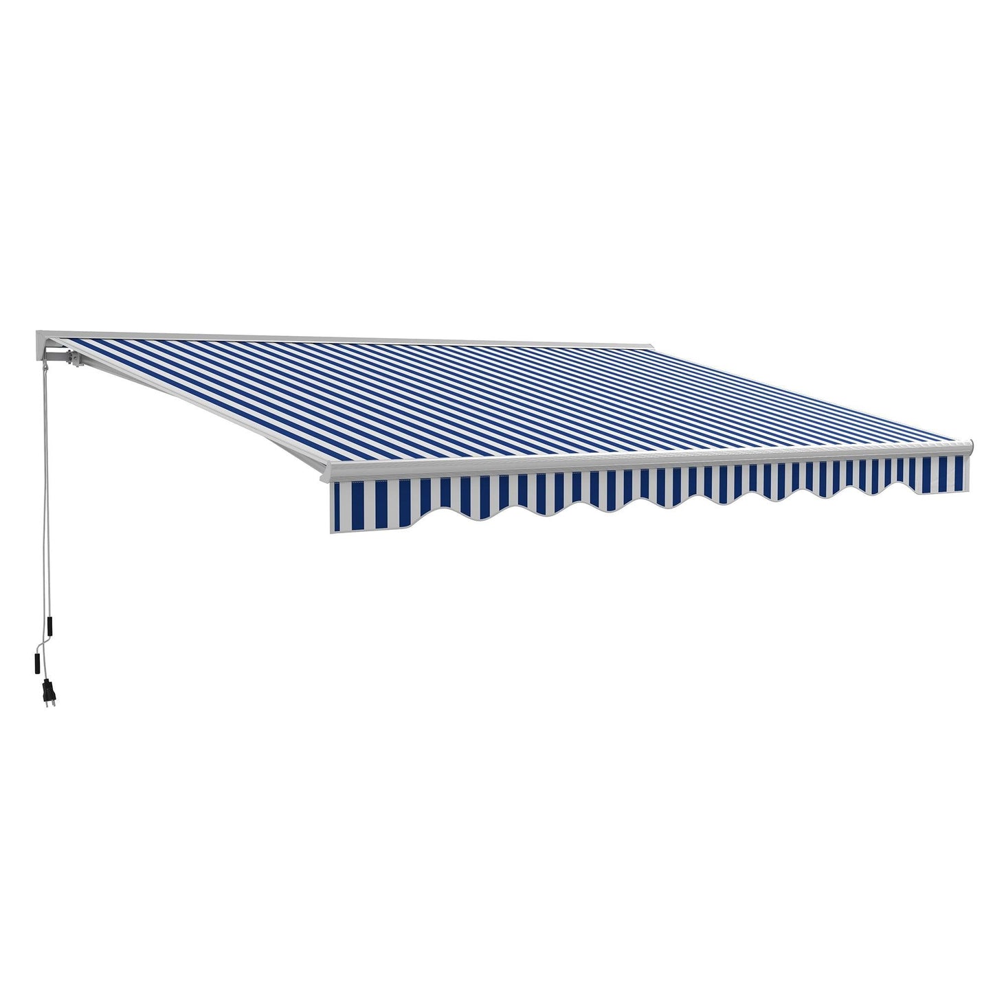 '-Outsunny 16.5' x 10' Electric Awning, Retractable Awning with LED Lights and Remote Controller for Door and Window, Blue/White - Outdoor Style Company