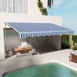 '-Outsunny 16.5' x 10' Electric Awning, Retractable Awning with LED Lights and Remote Controller for Door and Window, Blue/White - Outdoor Style Company