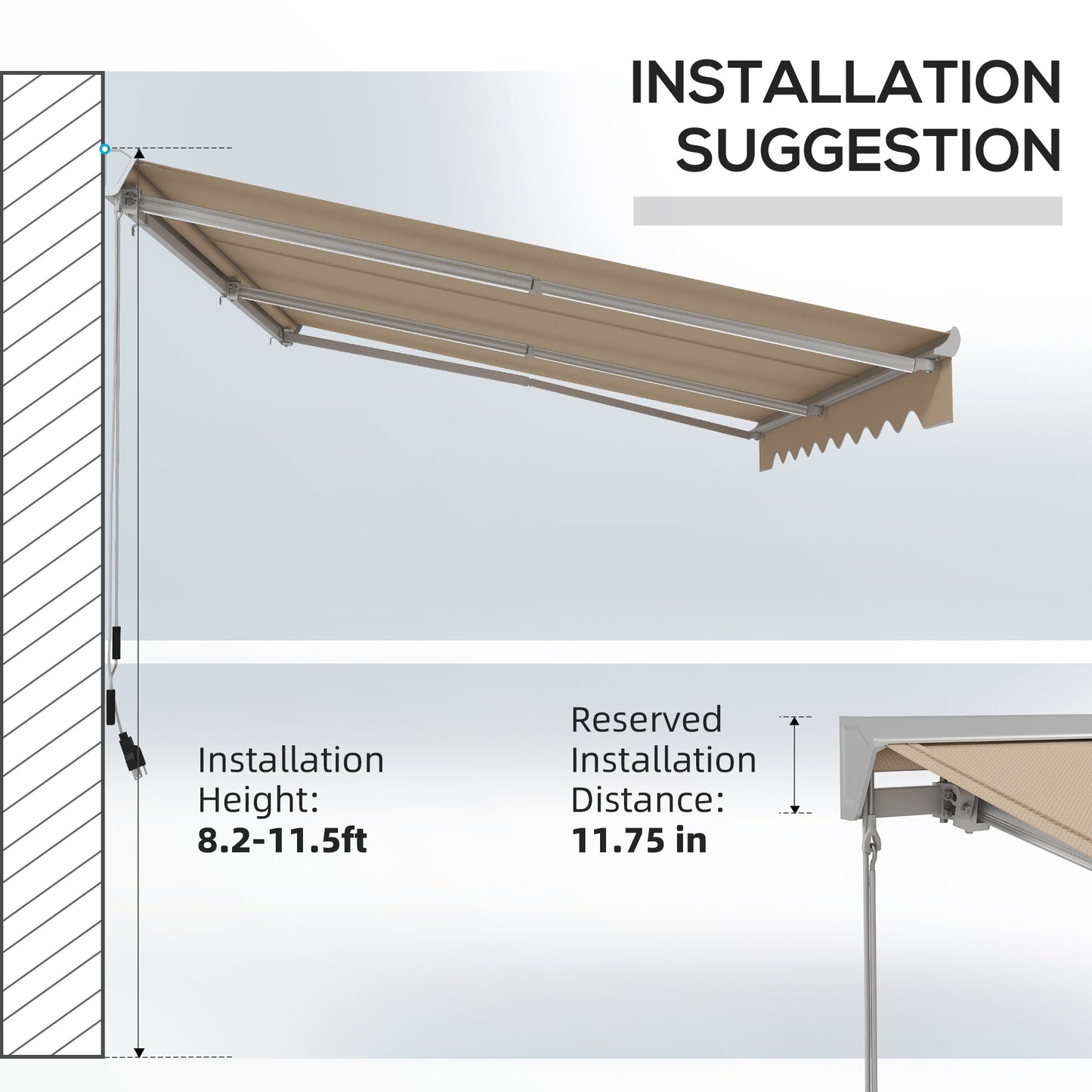 '-Outsunny 16.5' x 10' Electric Awning, Retractable Awning with LED Lights and Remote Controller for Door and Window, Cream White - Outdoor Style Company