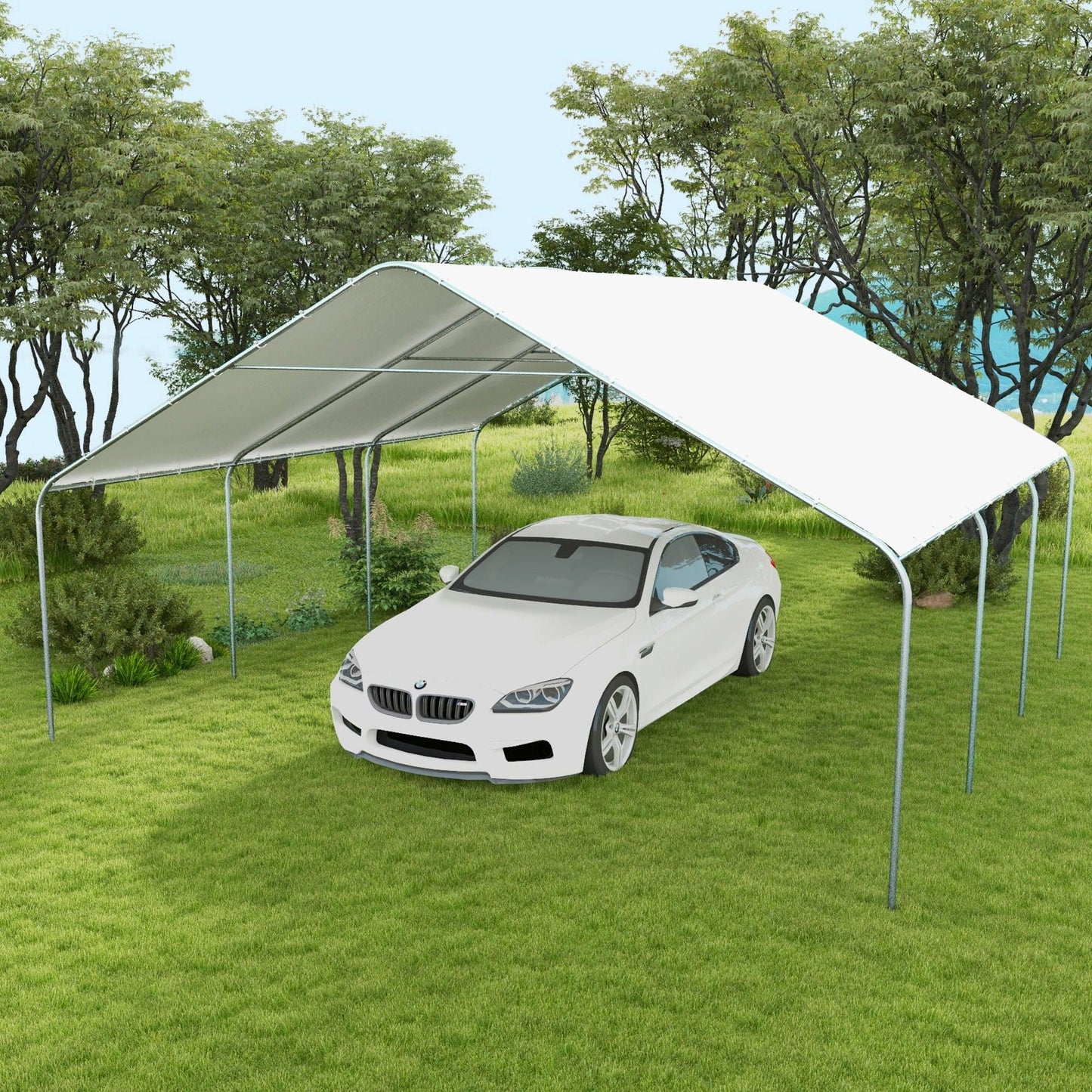 '-Outsunny 19' x 19.5' Carport, Portable Garage and Patio Canopy Tent, Anti-UV Cover for Car, Truck, Boat, Catering, Wedding - Outdoor Style Company