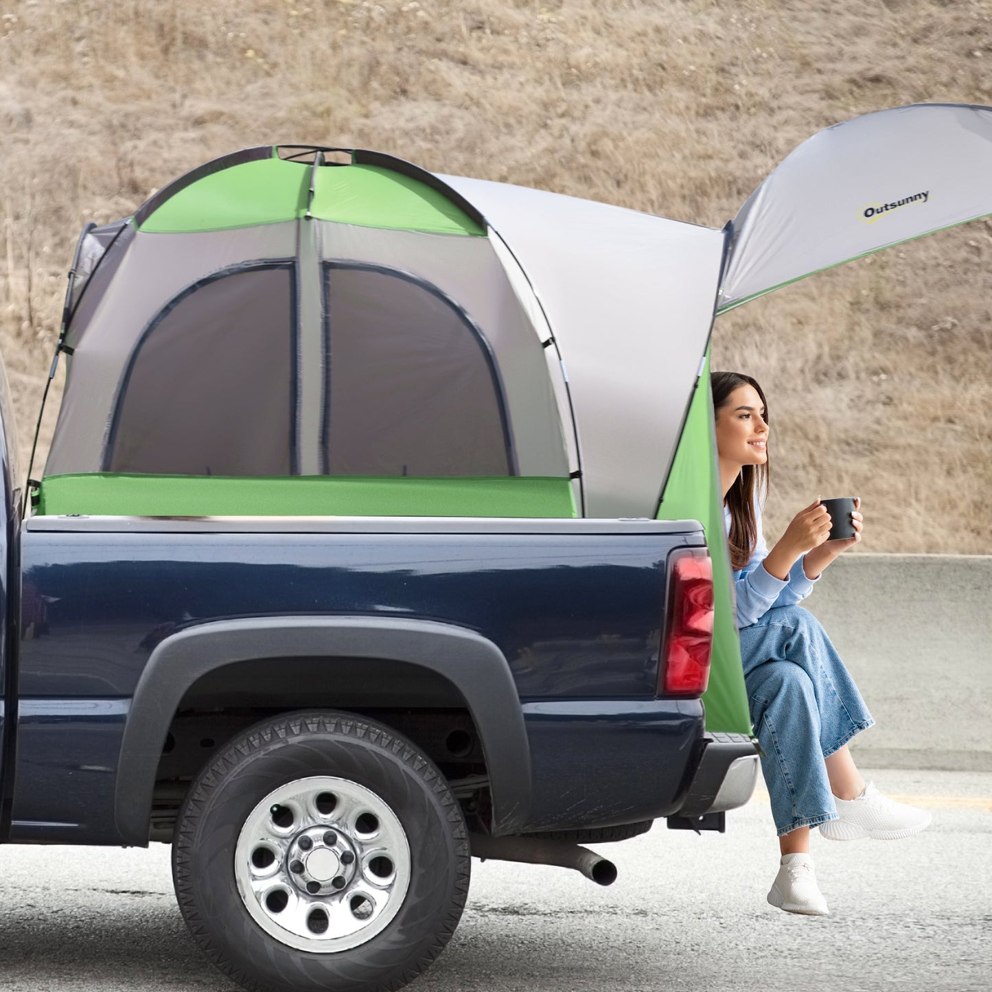 -Outsunny 2-3 Persons Truck Bed Tent for 5'-5.5' Bed with Awning, Portable Pickup Truck Tent - Outdoor Style Company