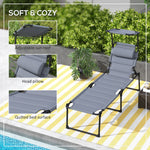 -Outsunny 2 Folding Chaise Lounge Pool Chairs, Outdoor Sun Tanning Chairs w/ Sunroof, Headrests, 4-Position Reclining Back, Gray - Outdoor Style Company