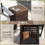 -Outsunny 2-in-1 Outdoor Umbrella Base Storage Box Wooden Patio Coffee Table, Brown - Outdoor Style Company