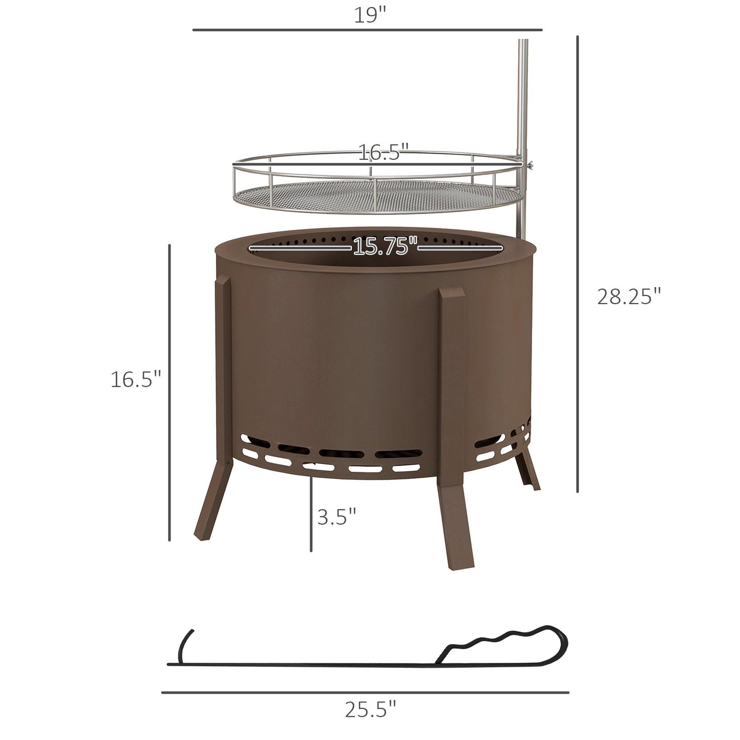 '-Outsunny 2-in-1 Smokeless Fire Pit BBQ Grill Portable Camping Bonfire Stove with Poker, Steel, Bronze - Outdoor Style Company