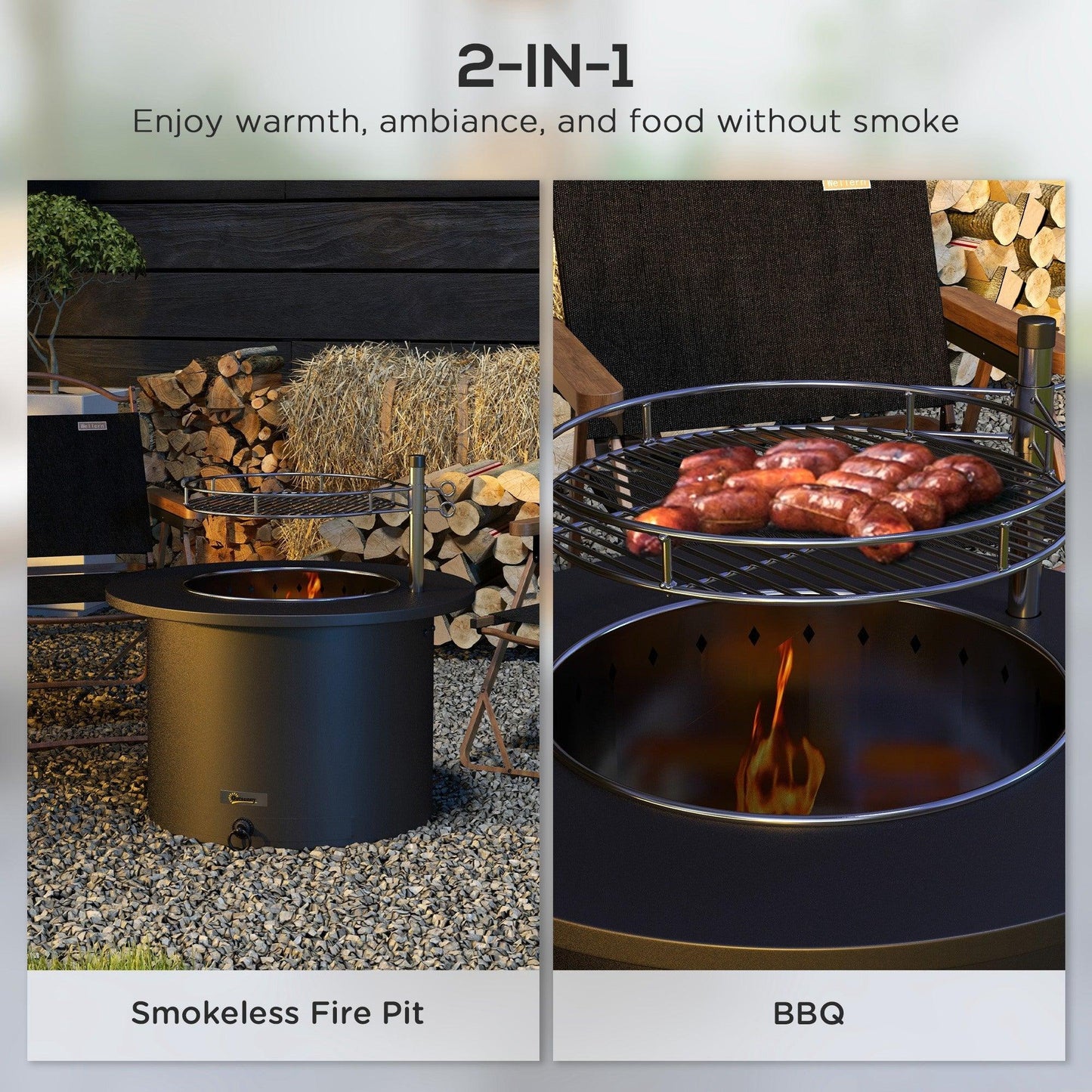 '-Outsunny 2-in-1 Smokeless Firepit, Stainless Steel Bonfire Stove with Poker and Ash Tray for Backyard, Patio, Picnic, Black - Outdoor Style Company