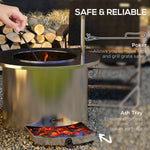 '-Outsunny 2-in-1 Smokeless Firepit, Stainless Steel Bonfire Stove with Poker and Ash Tray for Backyard, Patio, Picnic, Silver - Outdoor Style Company