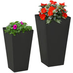 -Outsunny 2-Pack Outdoor Planter Set, MgO Flower Pots with Drainage Holes, Durable & Stackable, for Entryway, Patio, Yard, Garden, Black - Outdoor Style Company