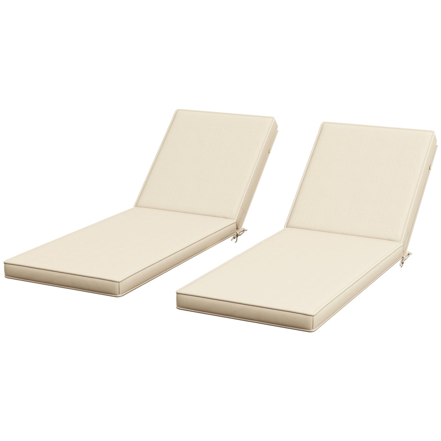 '-Outsunny 2 Patio Chaise Lounge Chair Cushions with Backrests, Replacement Patio Cushions with Ties, Lounge Chair, Beige - Outdoor Style Company