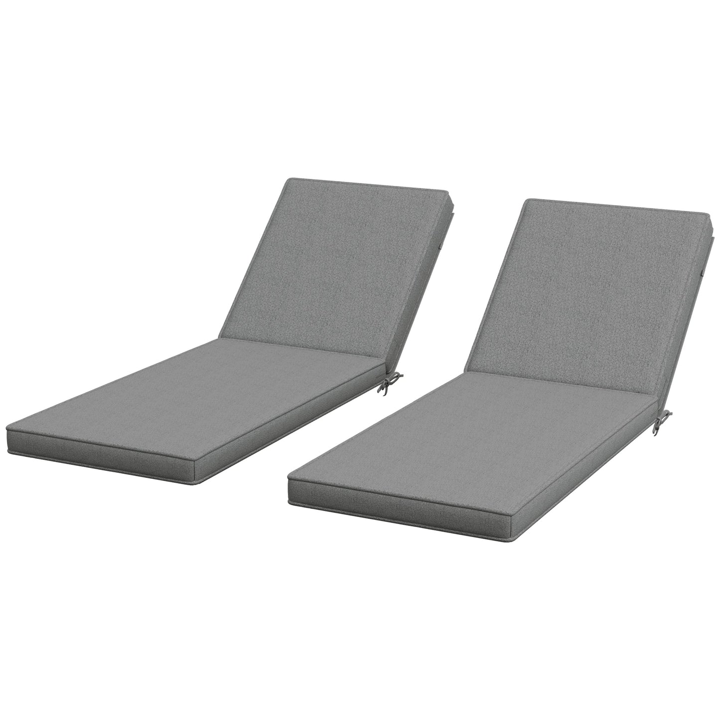 '-Outsunny 2 Patio Chaise Lounge Chair Cushions with Backrests, Replacement Patio Cushions with Ties, Lounge Chair, Gray - Outdoor Style Company