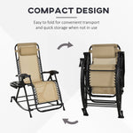 '-Outsunny 2 Pcs Outdoor Rocking Chairs Foldable Reclining Zero Gravity Lounge Rocker w/ Pillow Cup & Phone Holder, Beige - Outdoor Style Company