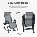 '-Outsunny 2 Pcs Outdoor Rocking Chairs Foldable Zero Gravity Recliner Lounge Chair w/ Pillow Cup & Phone Holder, Gray - Outdoor Style Company