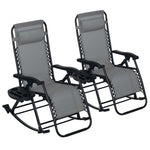 '-Outsunny 2 Pcs Outdoor Rocking Chairs Foldable Zero Gravity Recliner Lounge Chair w/ Pillow Cup & Phone Holder, Gray - Outdoor Style Company