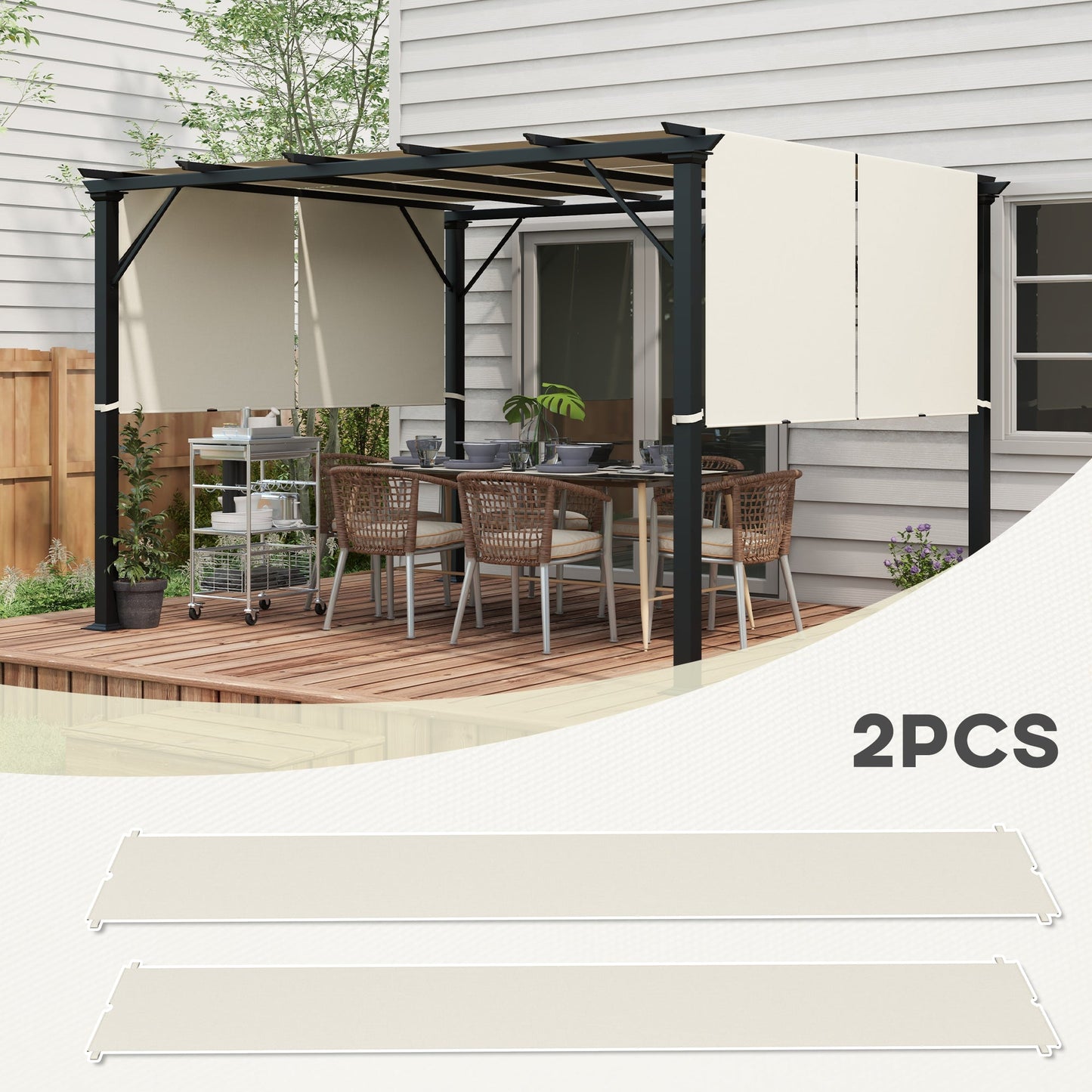 '-Outsunny 2 Pcs Pergola Replacement Canopy, UV Protection Pergola Shade Cover, Easy to Install, for 10 x 11.8ft Pergola, Khaki - Outdoor Style Company