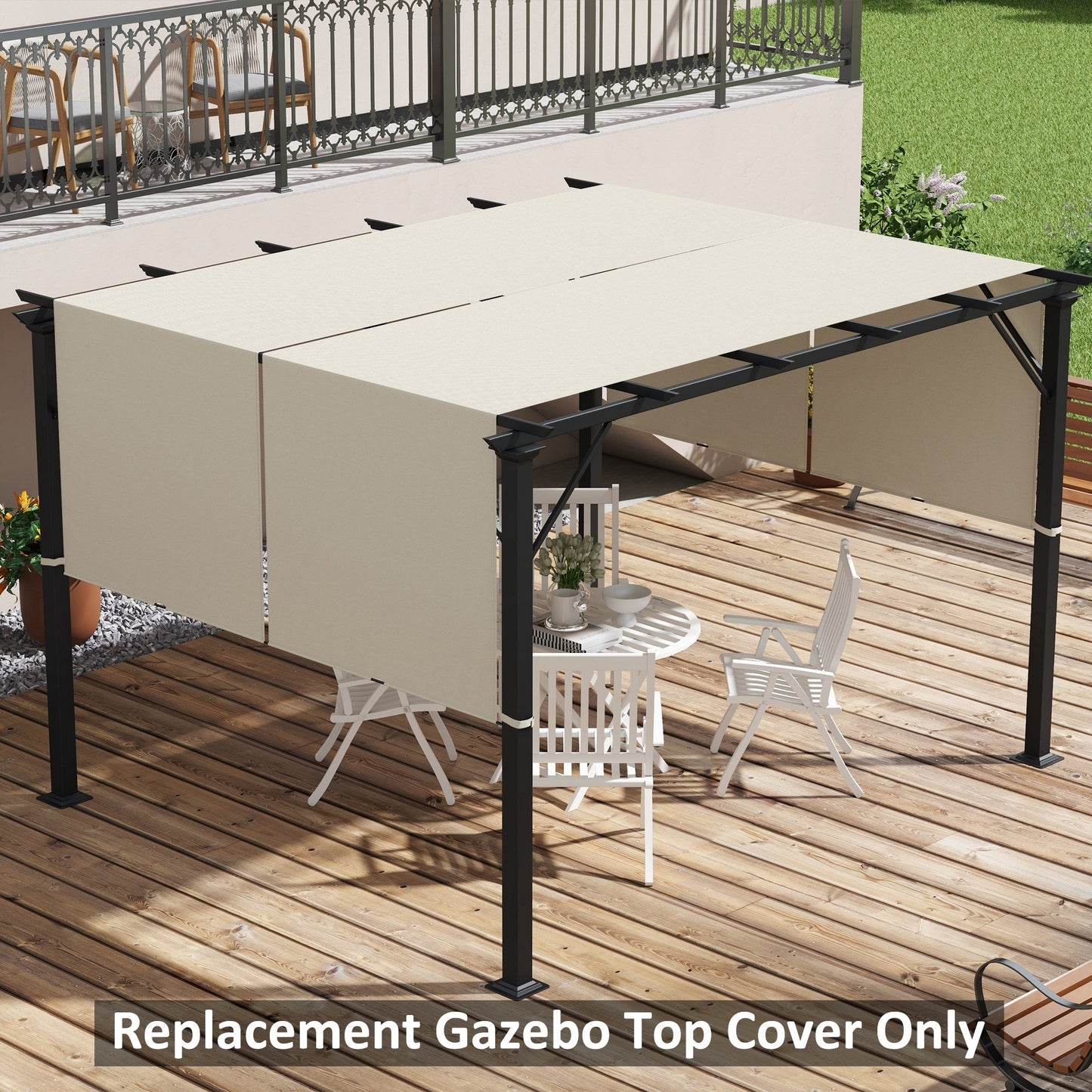 '-Outsunny 2 Pcs Pergola Replacement Canopy, UV Protection Pergola Shade Cover, Easy to Install, for 10 x 11.8ft Pergola, Khaki - Outdoor Style Company