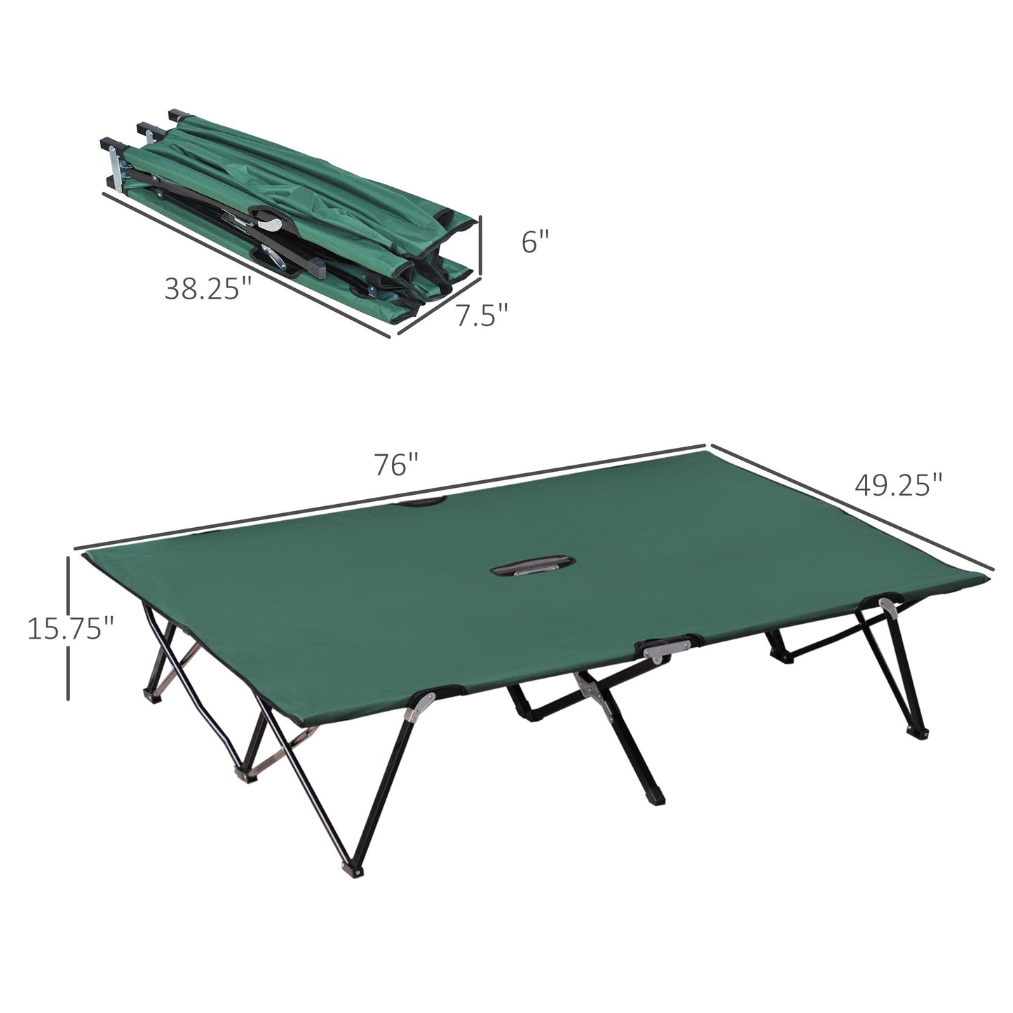 '-Outsunny 2 Person Folding Camp Cot for Adults, 50" Wide Outdoor Portable Sleeping Cot with Carry Bag, Elevated Camping Bed, Green - Outdoor Style Company