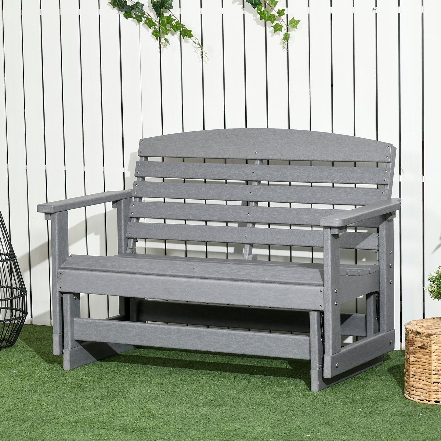 -Outsunny 2-Person Outdoor Glider Bench Patio Double Swing Rocking Chair Loveseat w/ Slatted HDPE Frame for Backyard Garden Porch, Light Gray - Outdoor Style Company