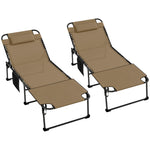 -Outsunny 2 Piece Folding Chaise Lounge Pool Chairs with 5-level Reclining Back, Reading Hole, Side Pocket, Beige - Outdoor Style Company