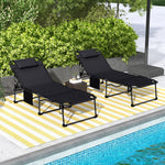 -Outsunny 2 Piece Folding Chaise Lounge Pool Chairs with 5-level Reclining Back, Reading Hole, Side Pocket, Black - Outdoor Style Company