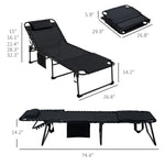 -Outsunny 2 Piece Folding Chaise Lounge Pool Chairs with 5-level Reclining Back, Reading Hole, Side Pocket, Black - Outdoor Style Company