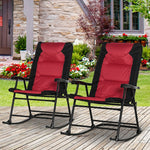 '-Outsunny 2 Piece Outdoor Patio Furniture Rocking Chair Set with Armrests, Padded Seat and Backrest, Cool Porch Chairs, Red/Black - Outdoor Style Company