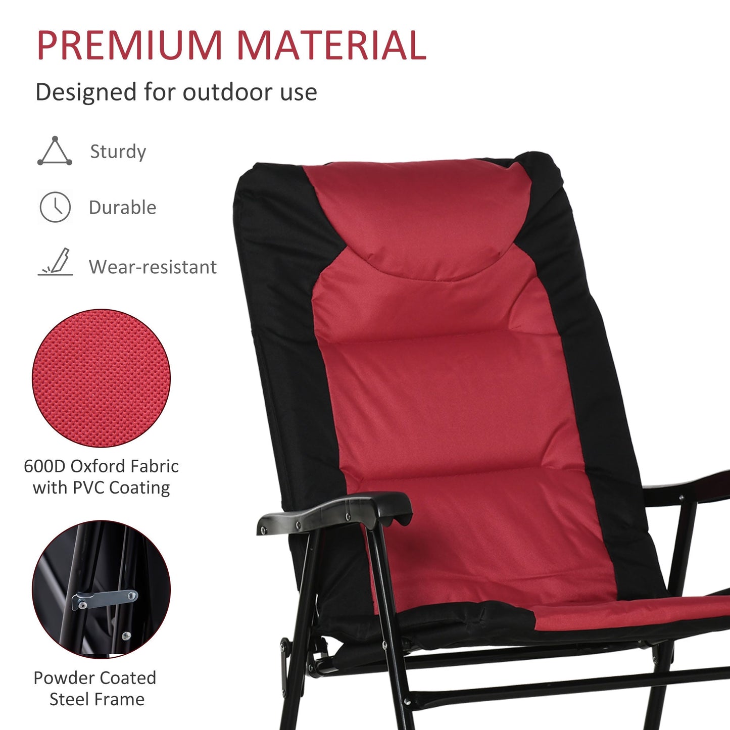 '-Outsunny 2 Piece Outdoor Patio Furniture Rocking Chair Set with Armrests, Padded Seat and Backrest, Cool Porch Chairs, Red/Black - Outdoor Style Company