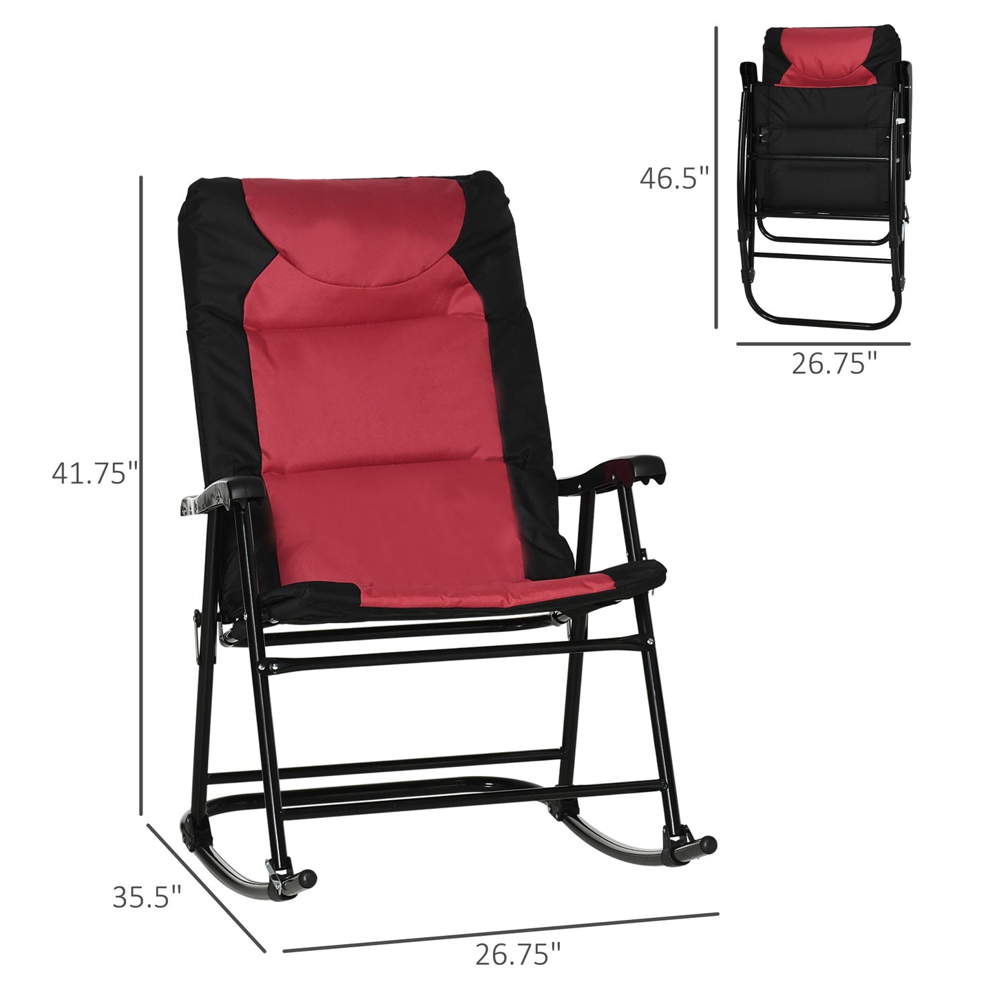 '-Outsunny 2 Piece Outdoor Patio Furniture Rocking Chair Set with Armrests, Padded Seat and Backrest, Cool Porch Chairs, Red/Black - Outdoor Style Company