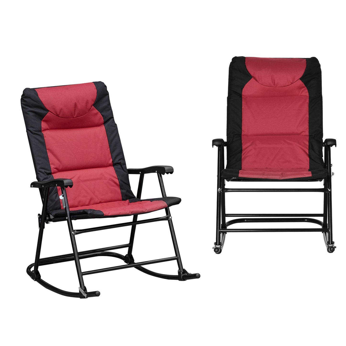 '-Outsunny 2 Piece Outdoor Patio Furniture Rocking Chair Set with Armrests, Padded Seat and Backrest, Cool Porch Chairs, Red/Black - Outdoor Style Company