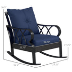 Reclining Lounge Chairs - Outsunny 2 Piece Outdoor Wicker Rocking Chairs Rattan Porch Rockers with Cushions, Aluminum Frame for Garden, Patio, Blue - Outdoor Style Company