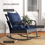 Reclining Lounge Chairs - Outsunny 2 Piece Outdoor Wicker Rocking Chairs Rattan Porch Rockers with Cushions, Aluminum Frame for Garden, Patio, Blue - Outdoor Style Company