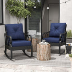 Reclining Lounge Chairs - Outsunny 2 Piece Outdoor Wicker Rocking Chairs Rattan Porch Rockers with Cushions, Aluminum Frame for Garden, Patio, Blue - Outdoor Style Company