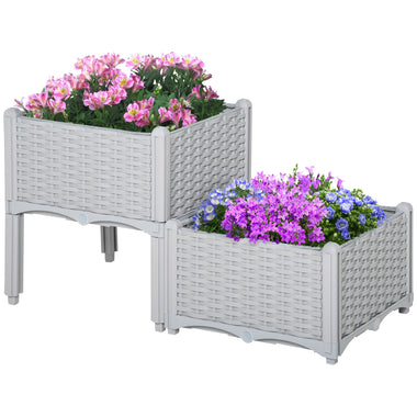 '-Outsunny 2-Piece Raised Garden Bed with Legs, Self-Watering Raised Garden Planters to Grow Flowers, Herbs & Vegetables, Gray - Outdoor Style Company