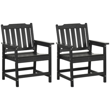 -Outsunny 2 Pieces HDPE Outdoor Chair, Garden Chair Set with Armrests and Slatted Back for Patio, Lawn, Poolside, Black - Outdoor Style Company