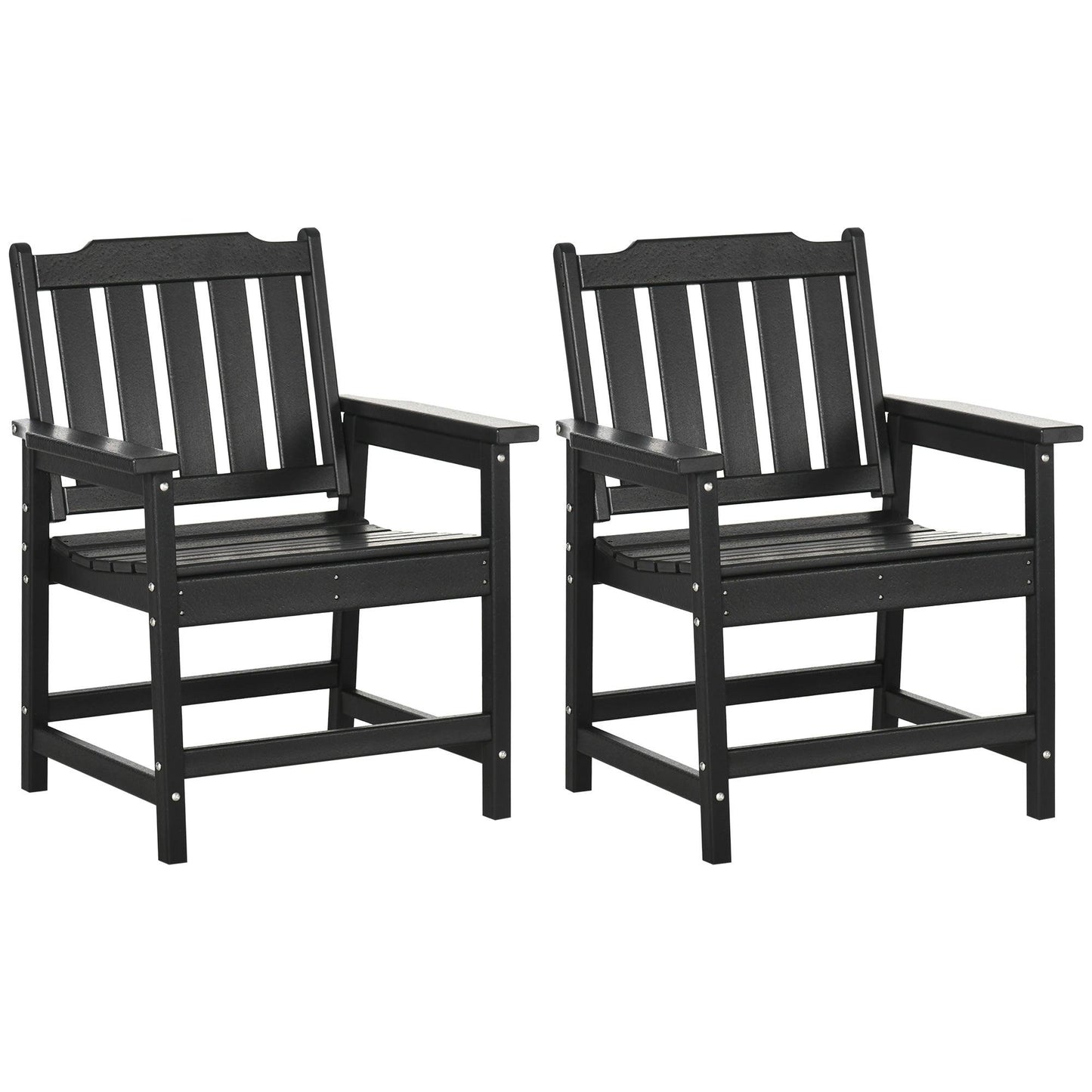 '-Outsunny 2 Pieces HDPE Outdoor Chair, Garden Chair Set with Armrests and Slatted Back for Patio, Lawn, Poolside, Black - Outdoor Style Company