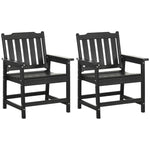 '-Outsunny 2 Pieces HDPE Outdoor Chair, Garden Chair Set with Armrests and Slatted Back for Patio, Lawn, Poolside, Black - Outdoor Style Company