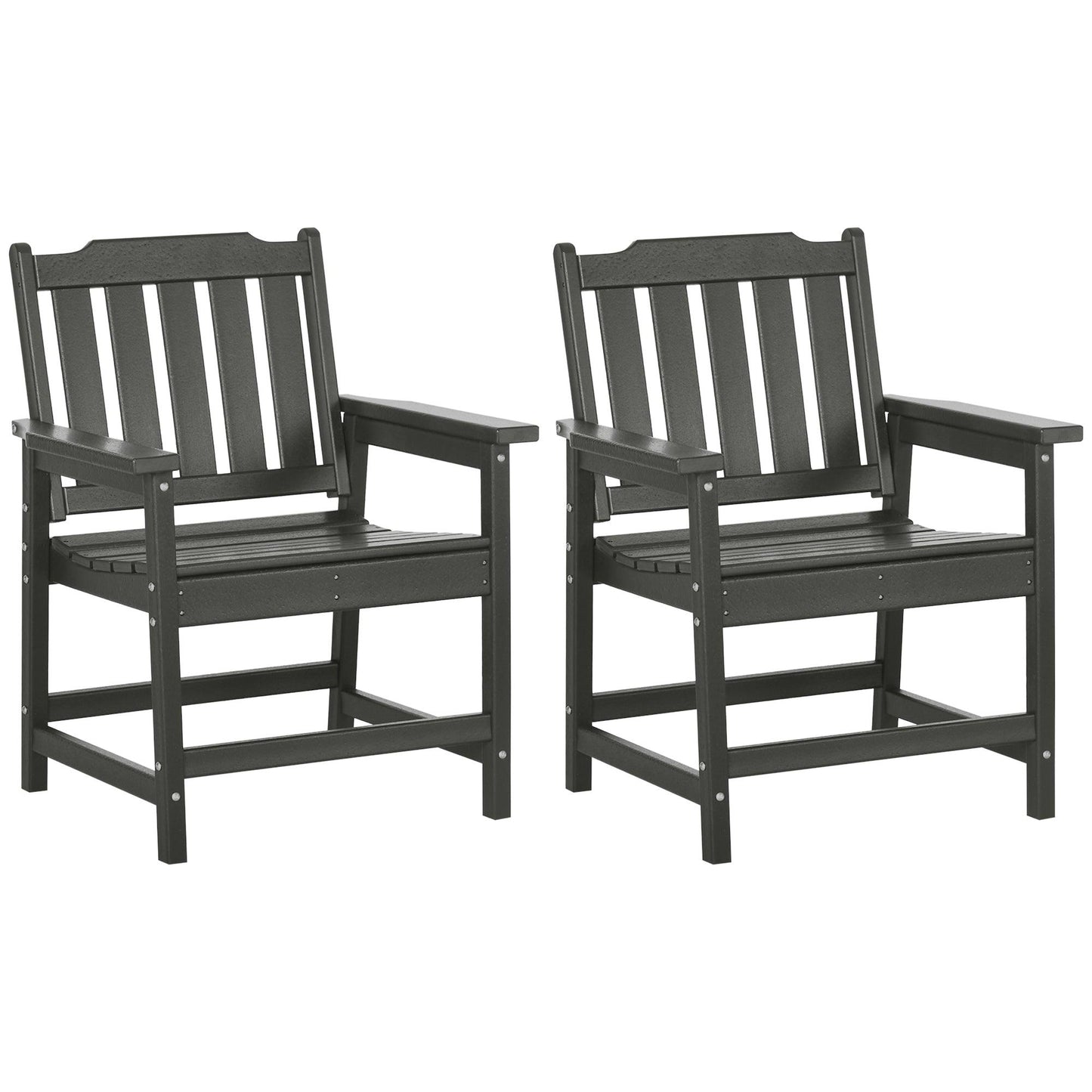 '-Outsunny 2 Pieces HDPE Outdoor Chair, Garden Chair Set with Armrests and Slatted Back for Patio, Lawn, Poolside, Gray - Outdoor Style Company