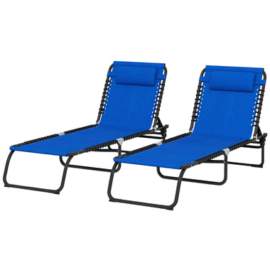 -Outsunny 2 Pieces of 4-Position Reclining Beach Chair Chaise Lounge Folding Chair - Blue - Outdoor Style Company