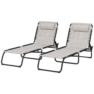 -Outsunny 2 Pieces of 4-Position Reclining Beach Chair Chaise Lounge Folding Chair - Cream White - Outdoor Style Company