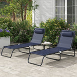 -Outsunny 2 Pieces of 4-Position Reclining Beach Chair Chaise Lounge Folding Chair - Dark Blue - Outdoor Style Company