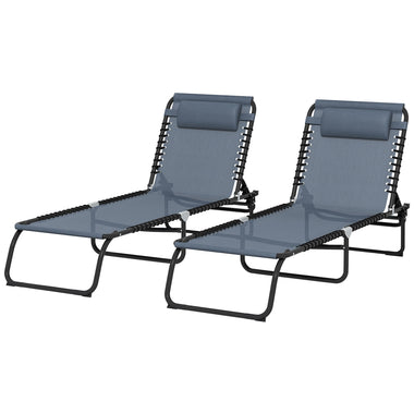 -Outsunny 2 Pieces of 4-Position Reclining Beach Chair Chaise Lounge Folding Chair - Gray - Outdoor Style Company