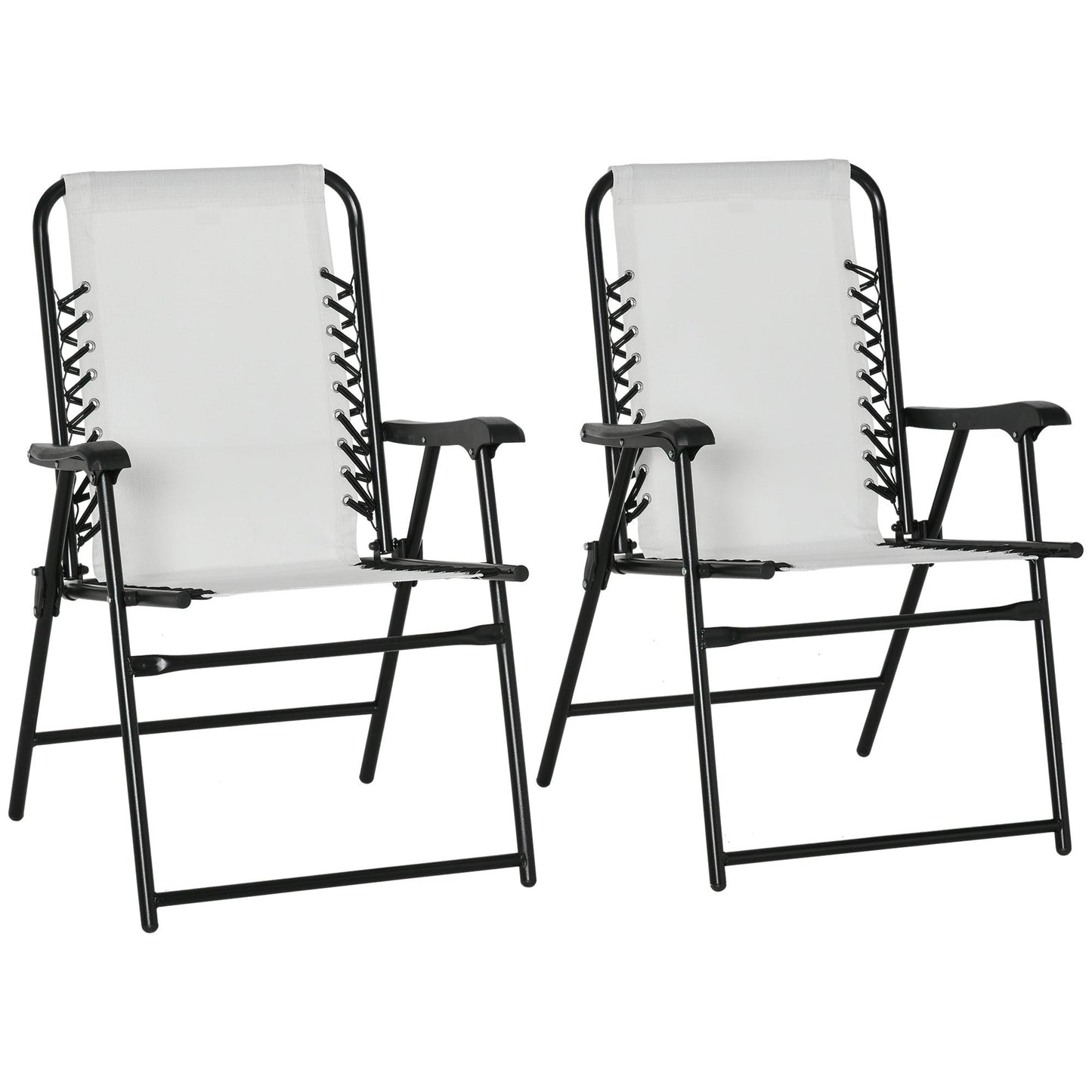 '-Outsunny 2 Pieces Outdoor Folding Chair Set, Portable Capimg Chairs with Armrest for Patio, Pool, Beach, Cream White - Outdoor Style Company