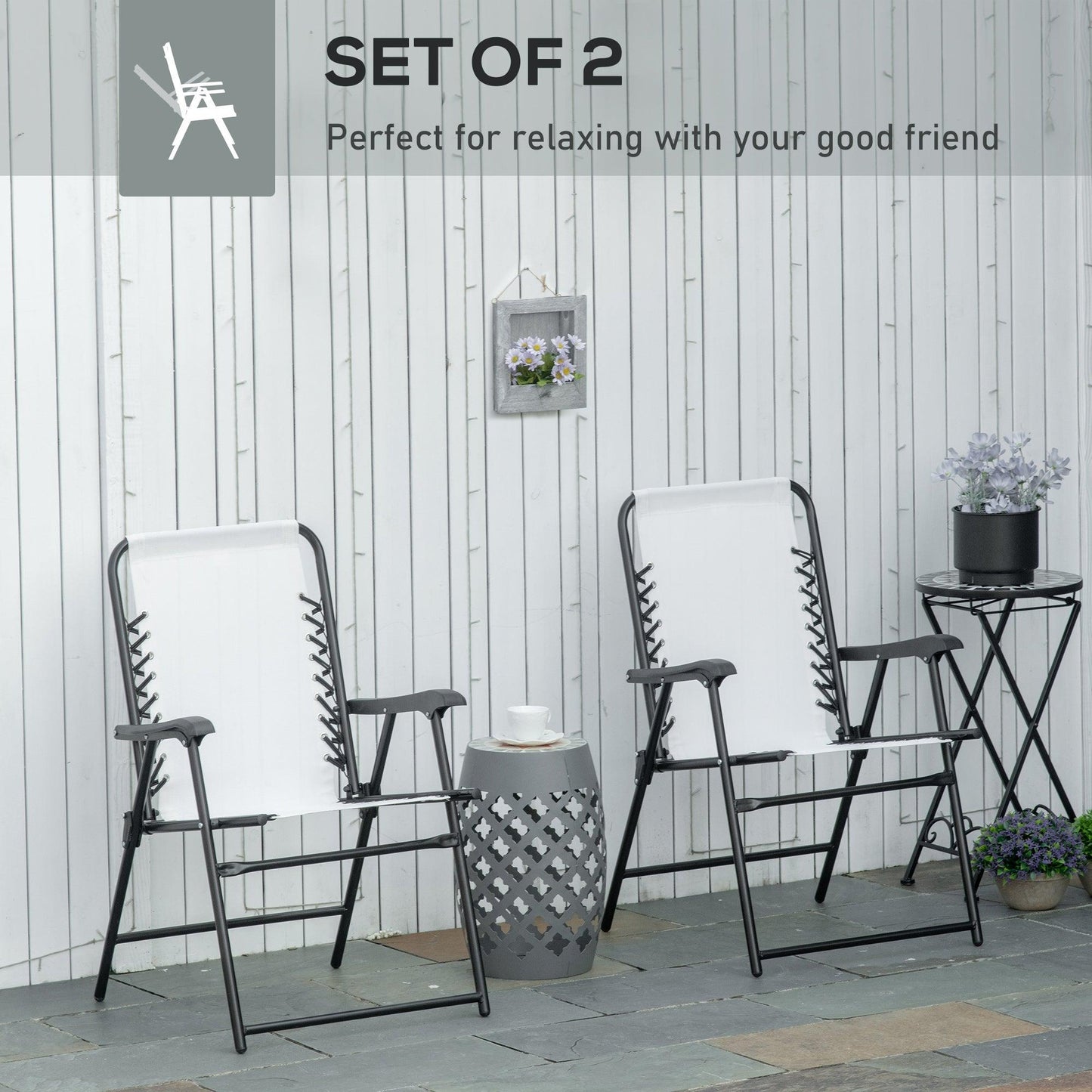 '-Outsunny 2 Pieces Outdoor Folding Chair Set, Portable Capimg Chairs with Armrest for Patio, Pool, Beach, Cream White - Outdoor Style Company