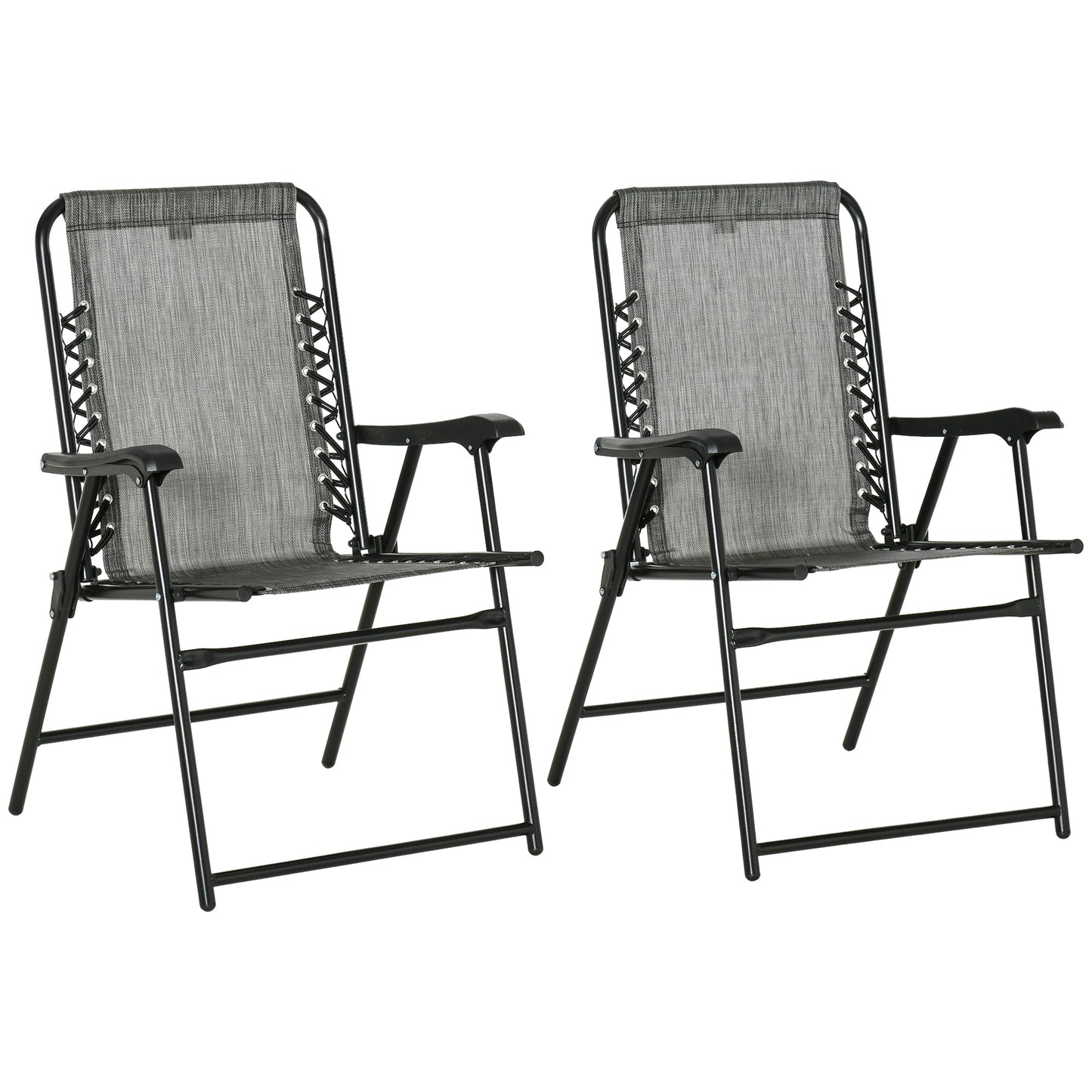 '-Outsunny 2 Pieces Outdoor Folding Chair Set, Portable Capimg Chairs with Armrest for Patio, Pool, Beach, Gray - Outdoor Style Company