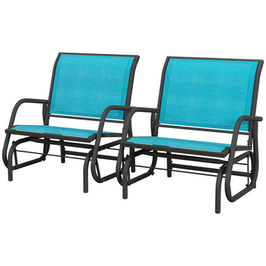 Reclining Lounge Chairs - Outsunny 2 Pieces Outdoor Glider Chair, Steel Swing Chai with Curved Armrests for Porch, Garden, Poolside, Balcony, Blue - Outdoor Style Company