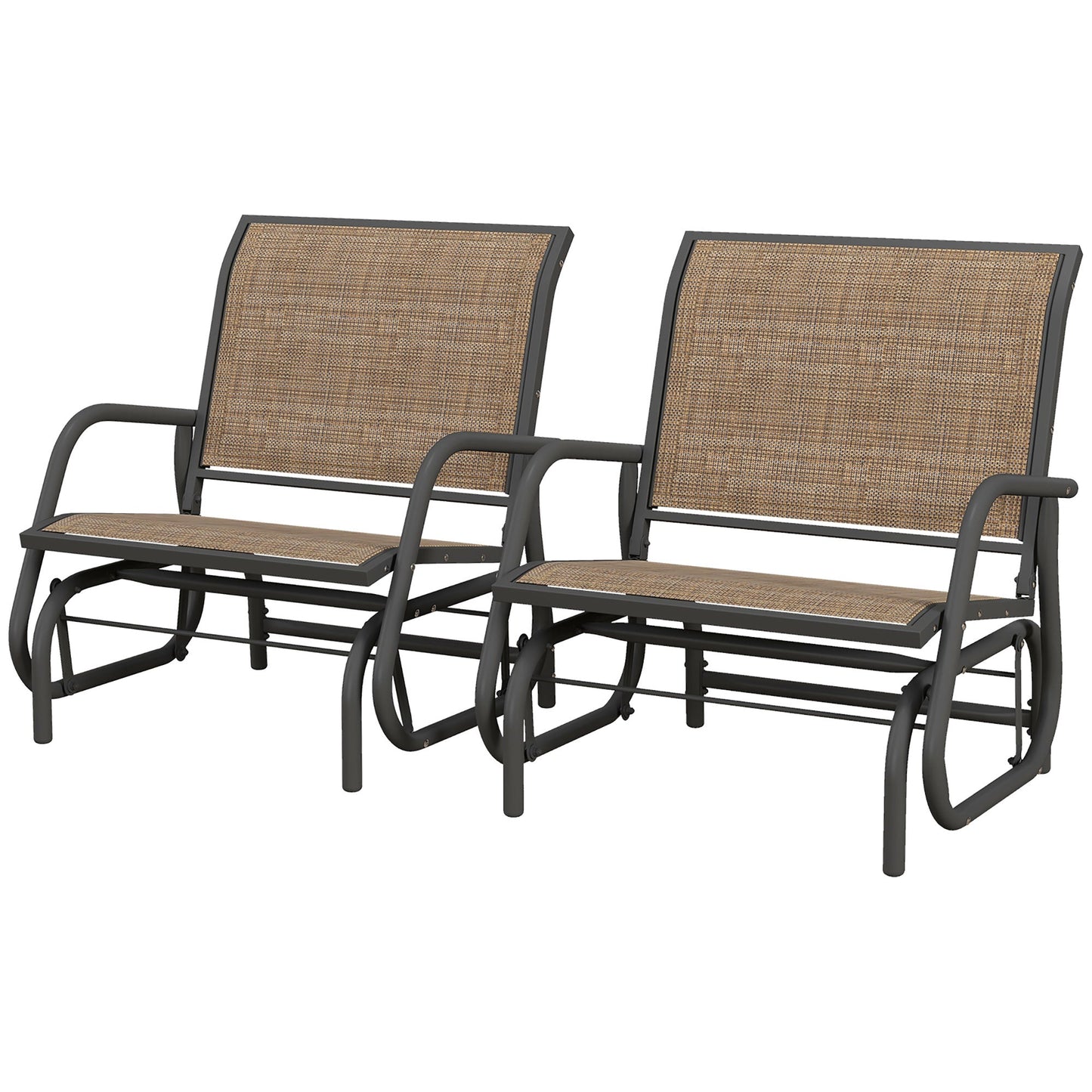 '-Outsunny 2 Pieces Outdoor Glider Chair, Steel Swing Chai with Curved Armrests for Porch, Garden, Poolside, Balcony, Mixed Brown - Outdoor Style Company