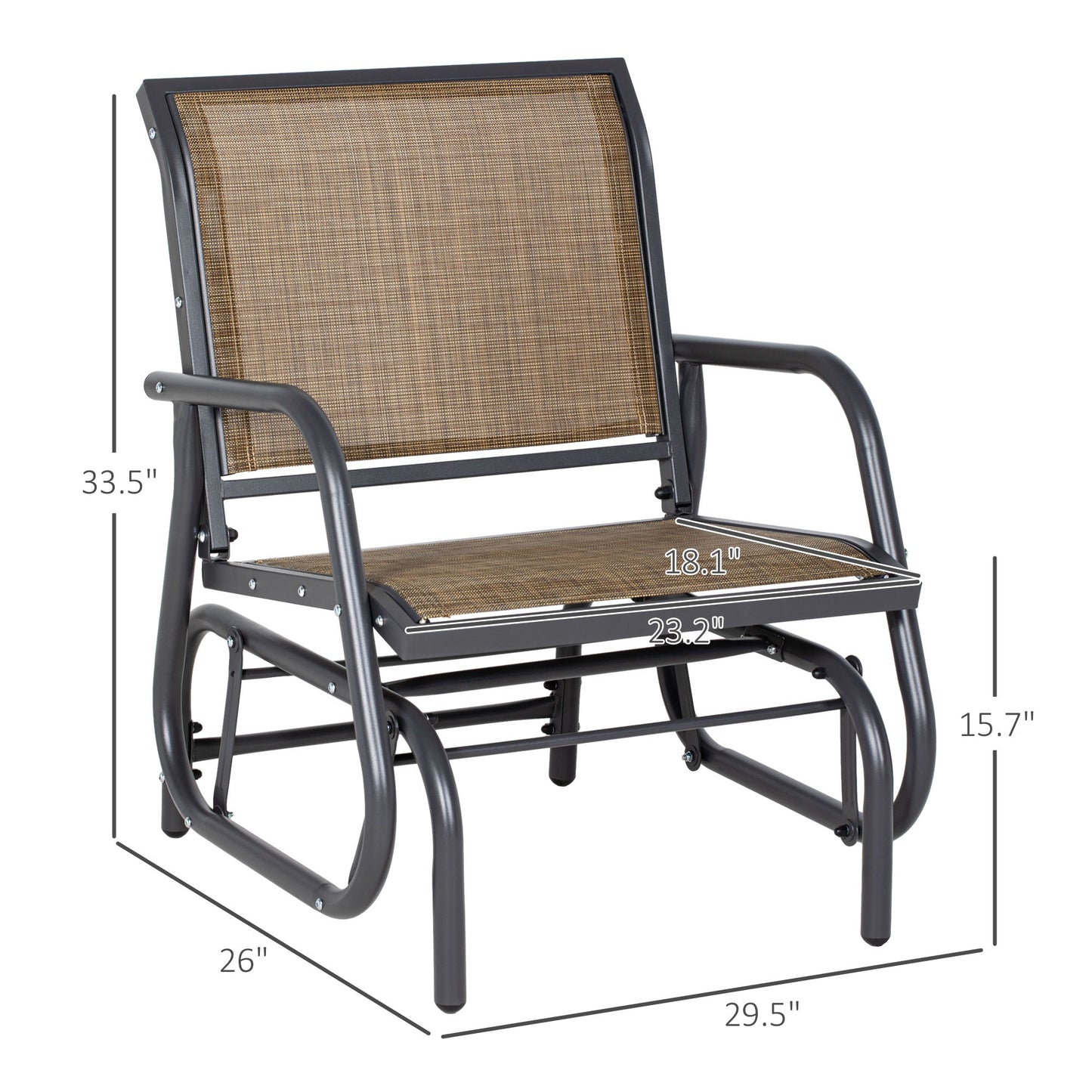 '-Outsunny 2 Pieces Outdoor Glider Chair, Steel Swing Chai with Curved Armrests for Porch, Garden, Poolside, Balcony, Mixed Brown - Outdoor Style Company