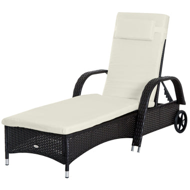 Reclining Lounge Chairs - Outsunny 2 Reclining Chaise Lounge Chairs, Rolling Outdoor Chairs with Cushion, Pillow, Headrest, Armrests, and Wheels, Cream - Outdoor Style Company